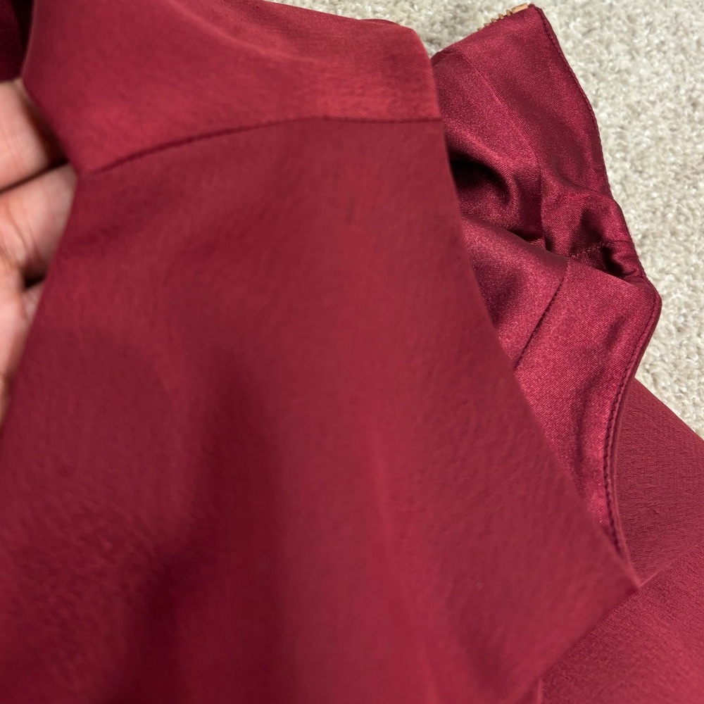 Ted Baker Dress Kandal Midi High Low Fit and Flare in Burgundy - Picture 9 of 12